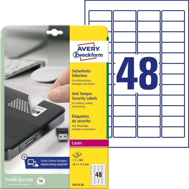Etikety odolné na špeciálne použitie Avery ’šachovnicový vzor’ 45,7x21,2mm A4 biele 20 hárkov