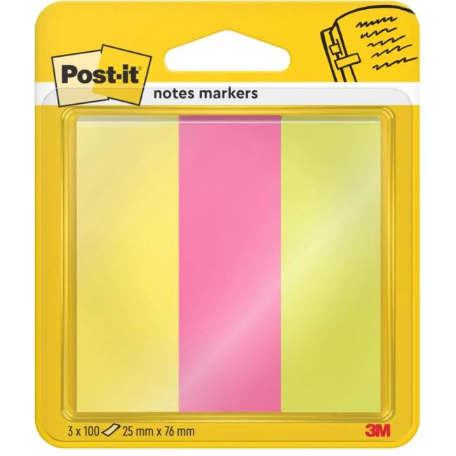 Záložky Post-it papierové, 25x76 mm, 100 lístkov, 3 bločky/balenie